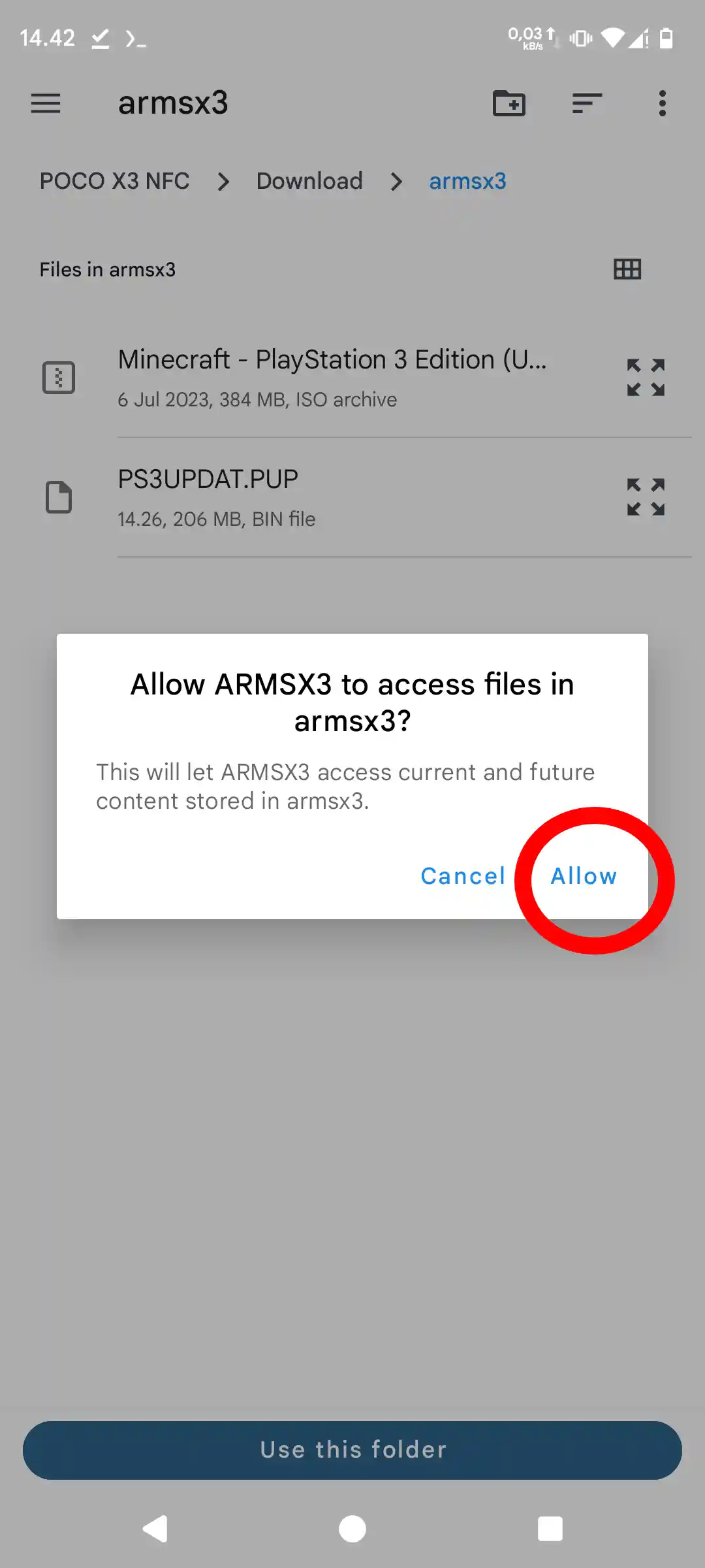 Step 8 ArmSX3 Installation - Allow the app to access files