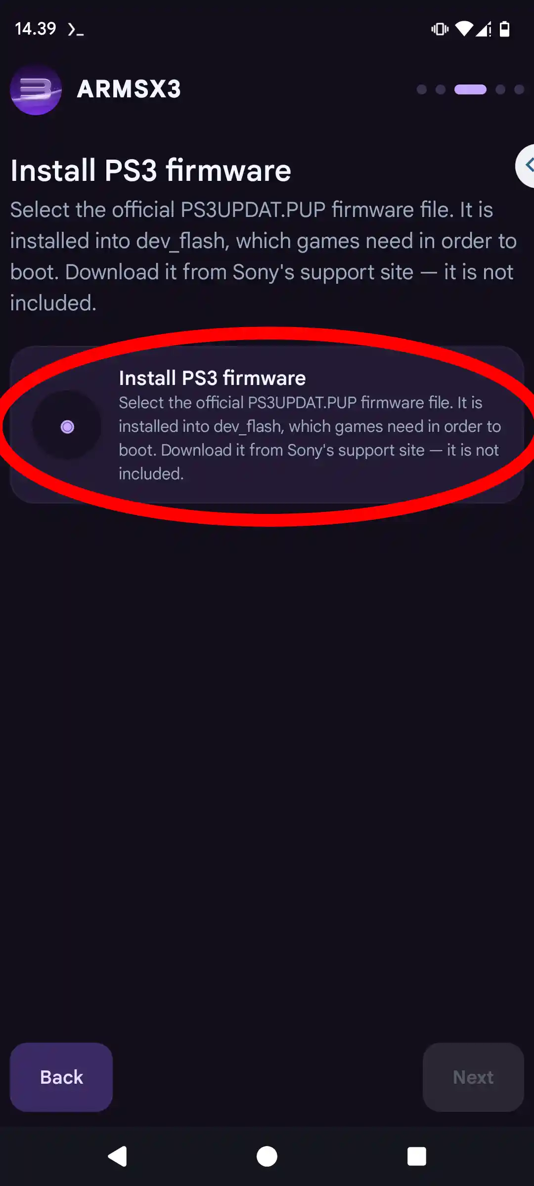 Step 3 ArmSX3 Installation - Install PS3 firmware prompt