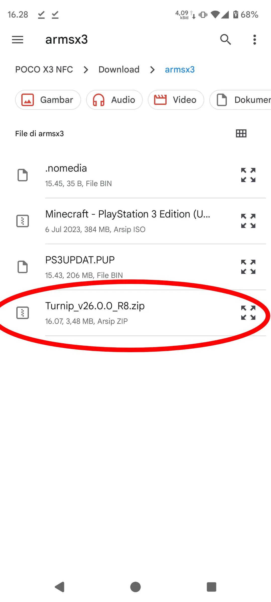 Step 5 GPU driver - Select the Mesa Turnip driver zip file in file picker