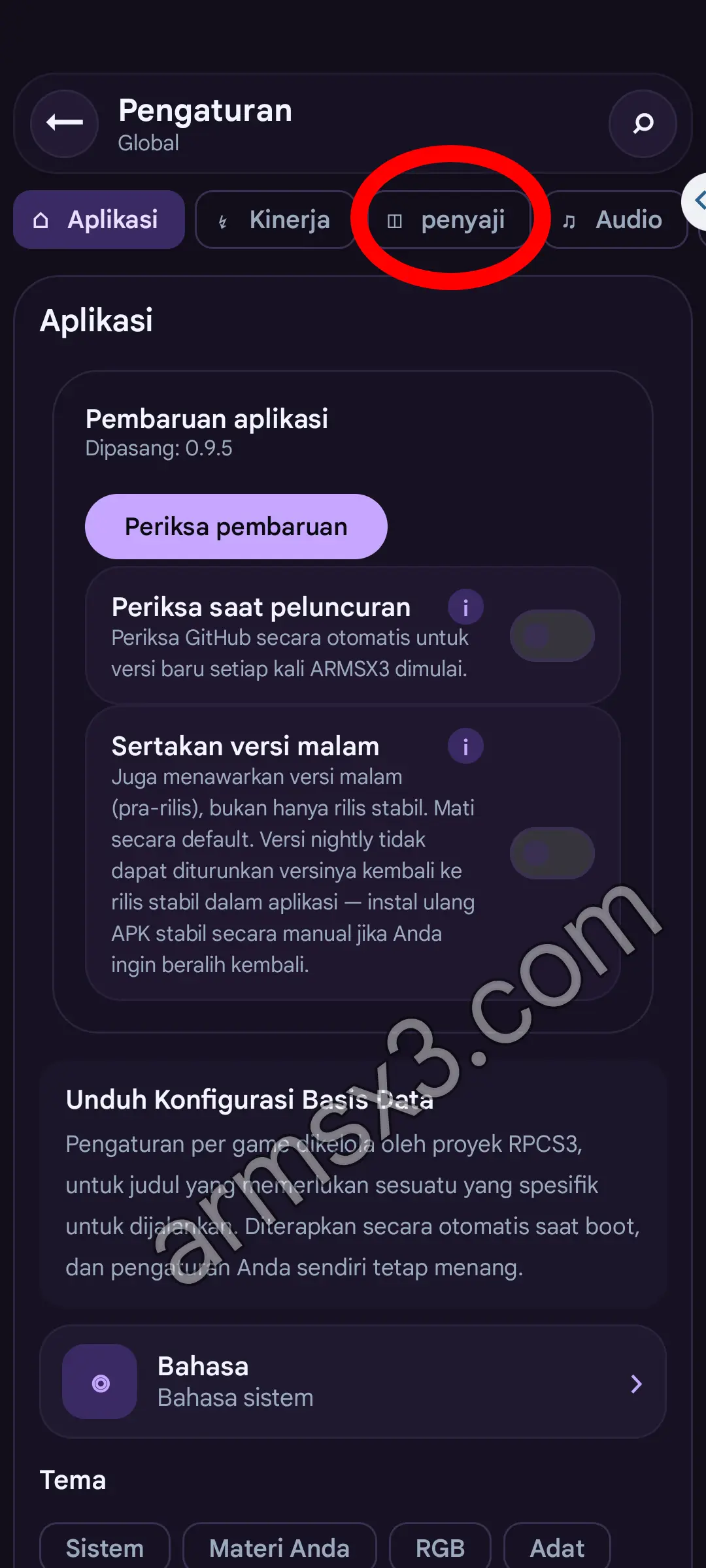 Langkah 3 driver GPU - Pindah ke tab penyaji di Pengaturan